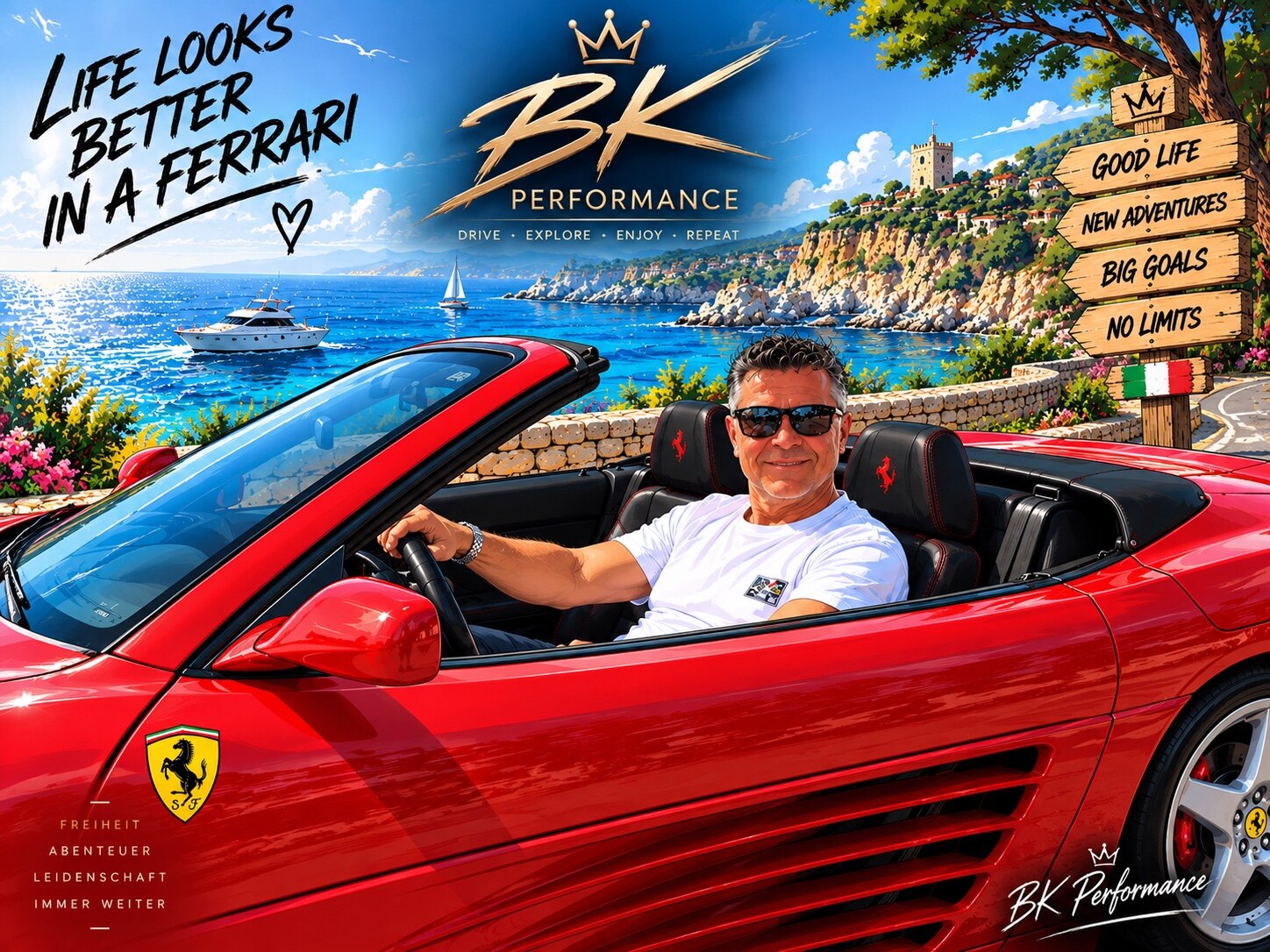 BK Performance Ferrari an der italienischen Küste